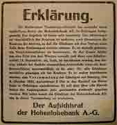 Hohenloher Bote 24. Septmber 1931: Erklärung des Aufsichtsrats